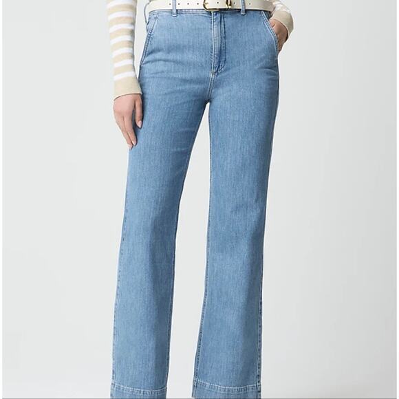 J. Crew NWT Drapey Wide Leg Trouser Denim Jeans Light Blue Wash Size 27 - Picture 3 of 12